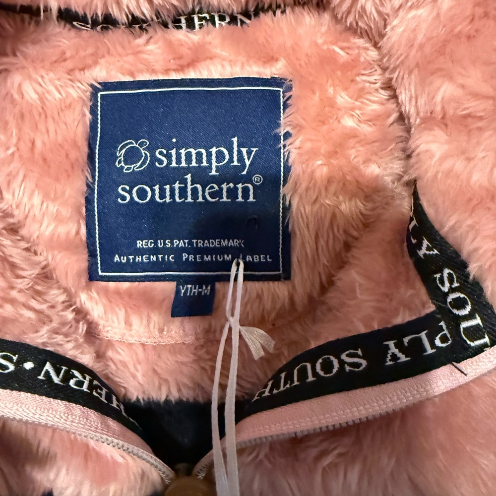 Simply Southern Pink and Navy Kids Sherpa Hoodie - Picture 2 of 2